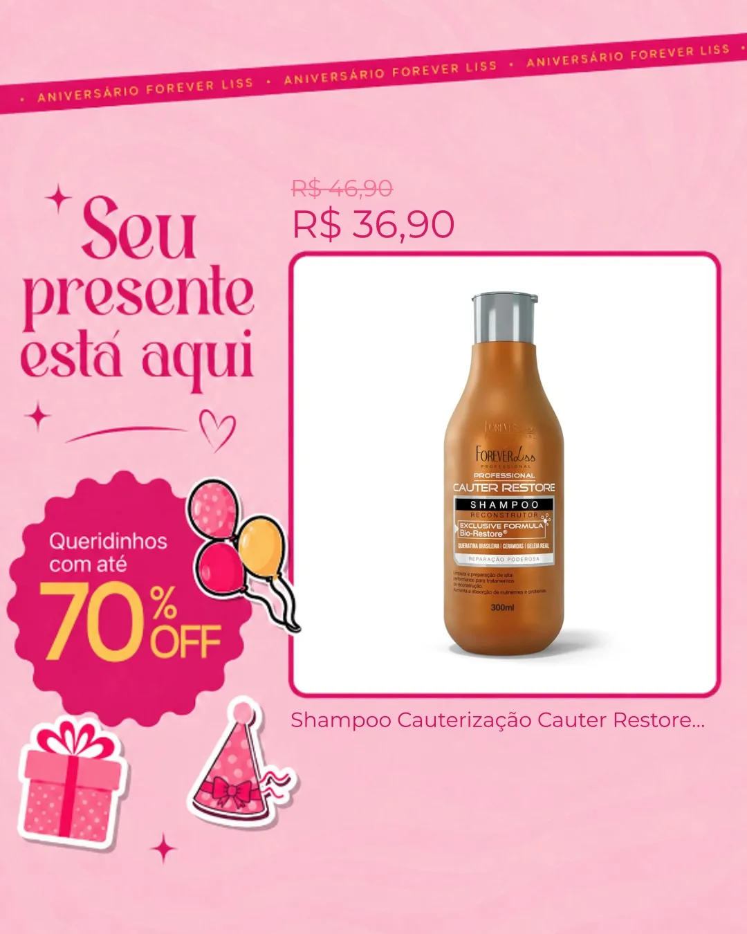 Mesmo shampoo com a moldura de aniversário gerada pelo Smart Feeds