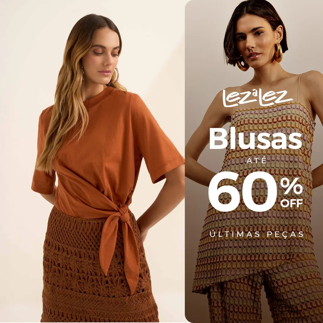 Mesmo produto com a moldura Blusas até 60% OFF gerada pelo Smart Feeds